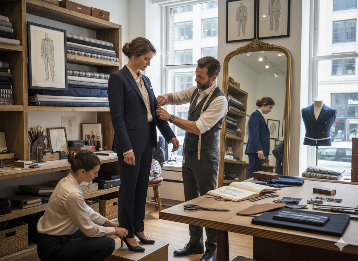 Personalized tailoring consultation showing custom fitting approach