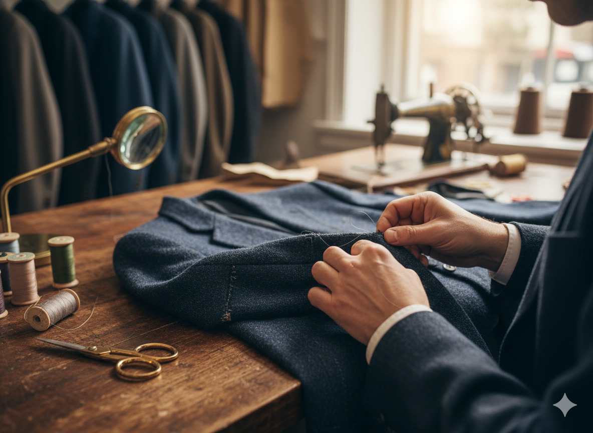 Expert garment restoration work showing fabric repair and seam reconstruction